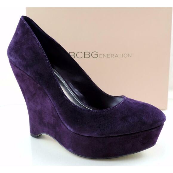 BCBG BCBGeneration Carleen Dress Platform Wedge Heels Pumps Purple Suede Size 10 - Picture 1 of 9